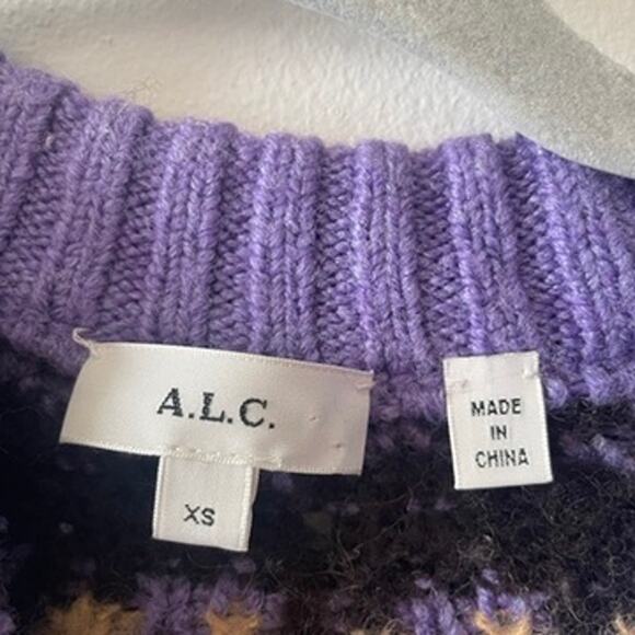 A.L.C. Oakley Knit Sweater in Amethyst Purple Sz XS Fair Isle Wool Blend Thick - Picture 3 of 9